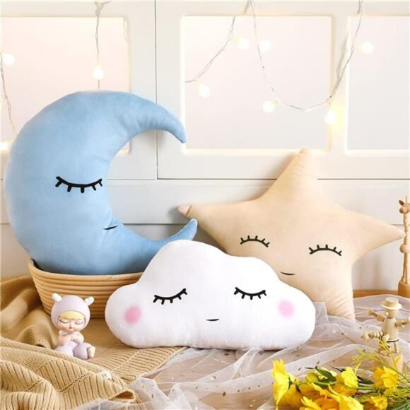 Moon Star Cloud Plush Pillow Set Soft Stuffed Nursery Decor Cushion for Kids Roo - Picture 4 of 8